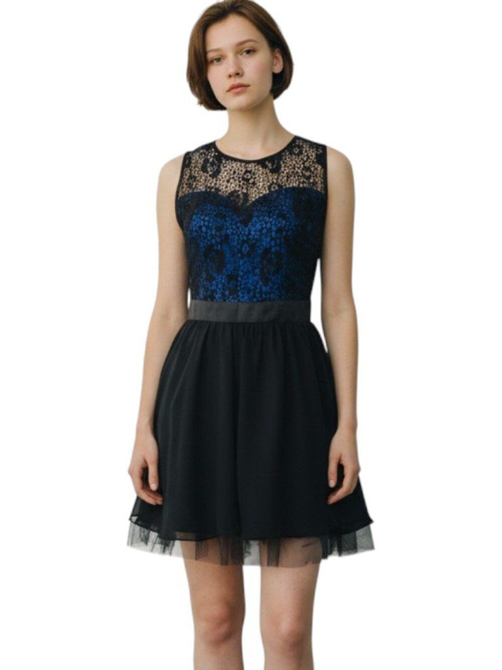 Little Mistress London Lace Skater Dress Party Cocktail Prom Black Blue Size 4